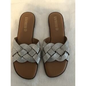 Lafootgi Womens Sandals 9 Silver Open Toe SlipOn Backless Rhinestone Cottagecore